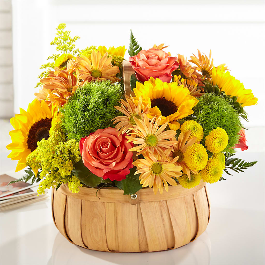 Harvest Sunflower Basket flower arrangement by Honeybee Floral