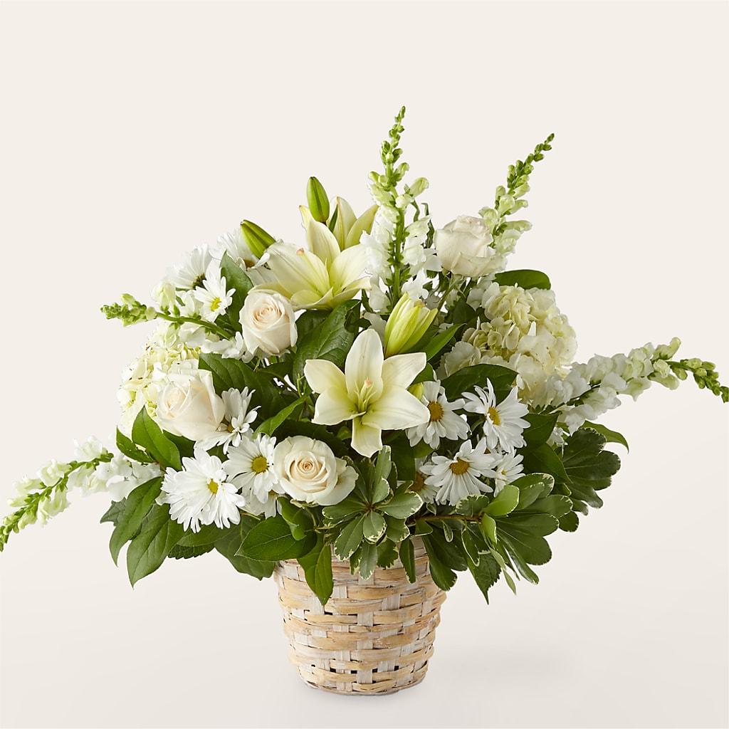 Ivory Elegance Floral Basket flower arrangement by Honeybee Floral