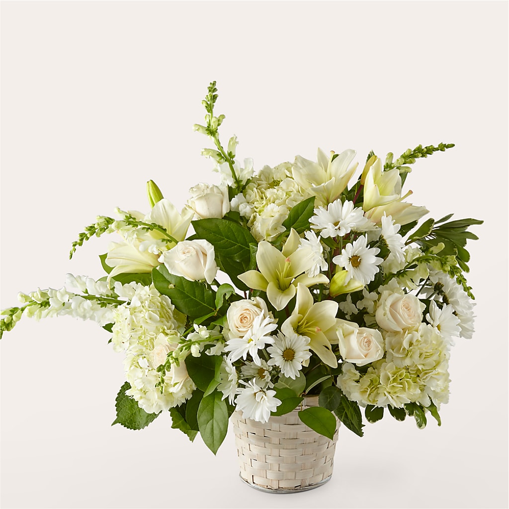 Ivory Elegance Floral Basket flower arrangement by Honeybee Floral