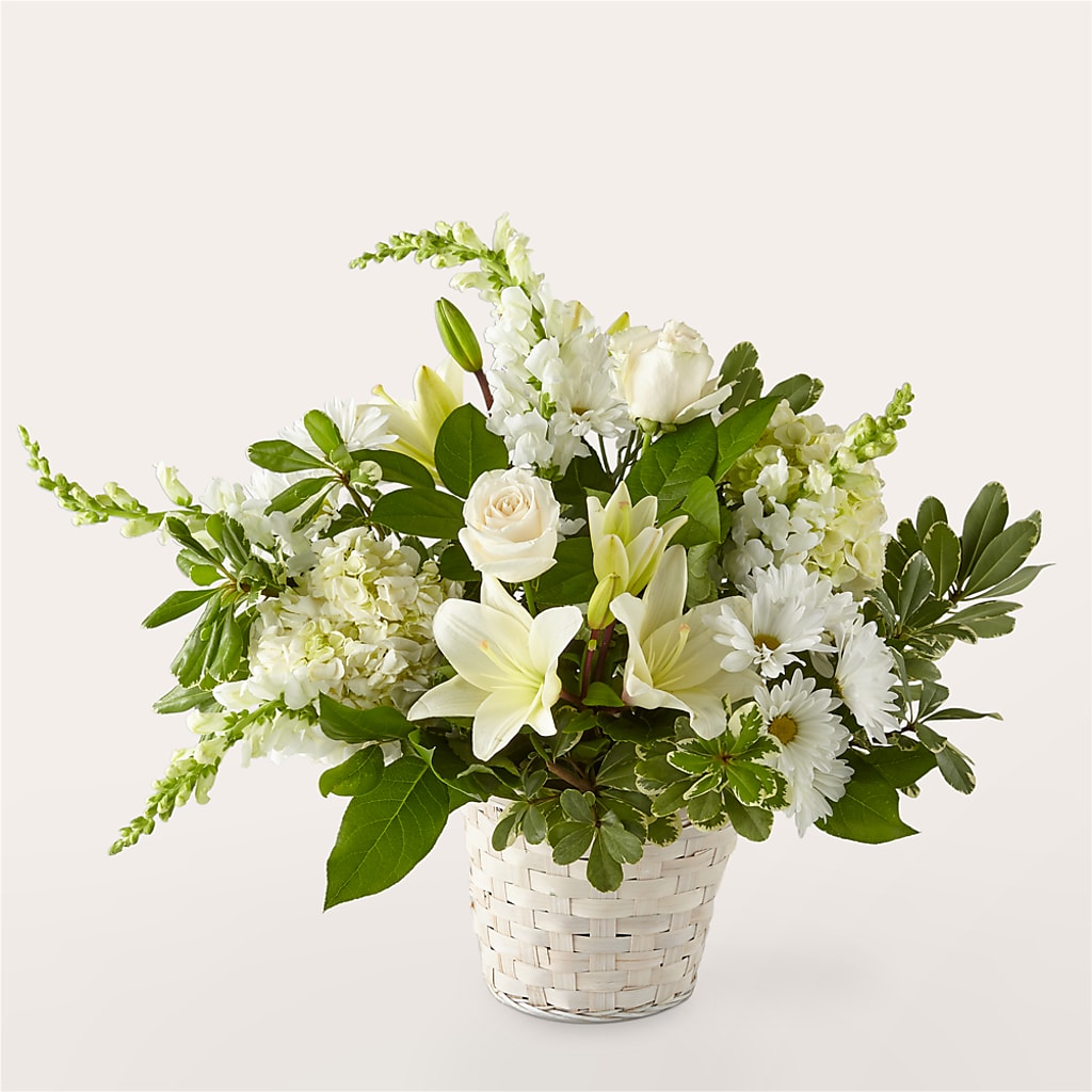 Ivory Elegance Floral Basket flower arrangement by Honeybee Floral
