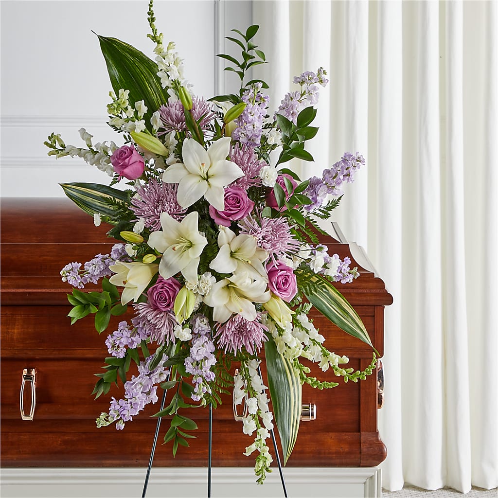Grateful Hearts Standing Spray flower arrangement by Honeybee Floral
