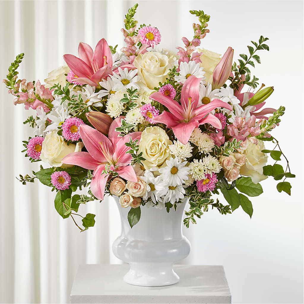 Empathetic Blooms Urn Arrangement flower arrangement by Honeybee Floral