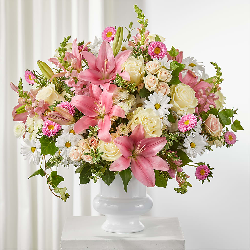 Empathetic Blooms Urn Arrangement flower arrangement by Honeybee Floral