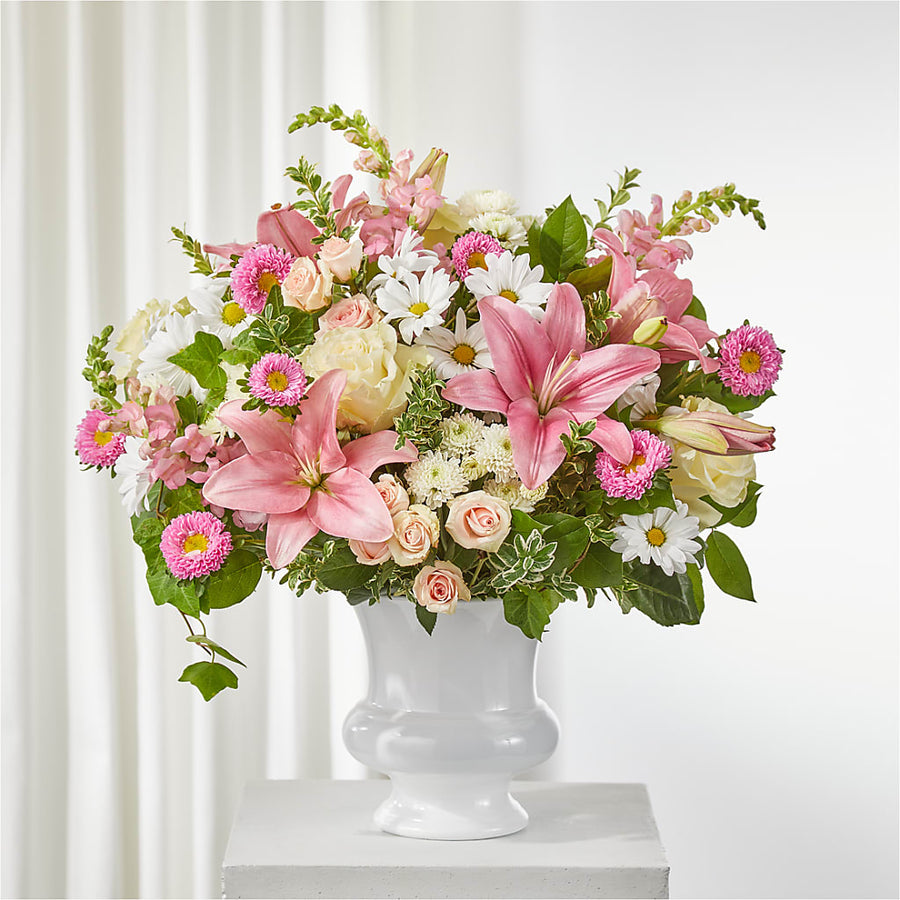 Empathetic Blooms Urn Arrangement flower arrangement by Honeybee Floral