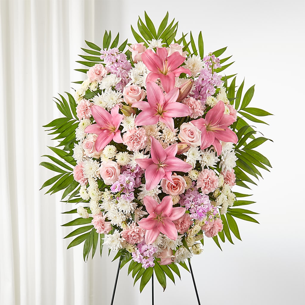 Offering Solace Standing Spray flower arrangement by Honeybee Floral