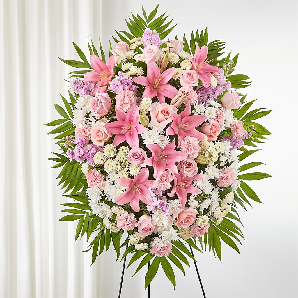 Offering Solace Standing Spray flower arrangement by Honeybee Floral