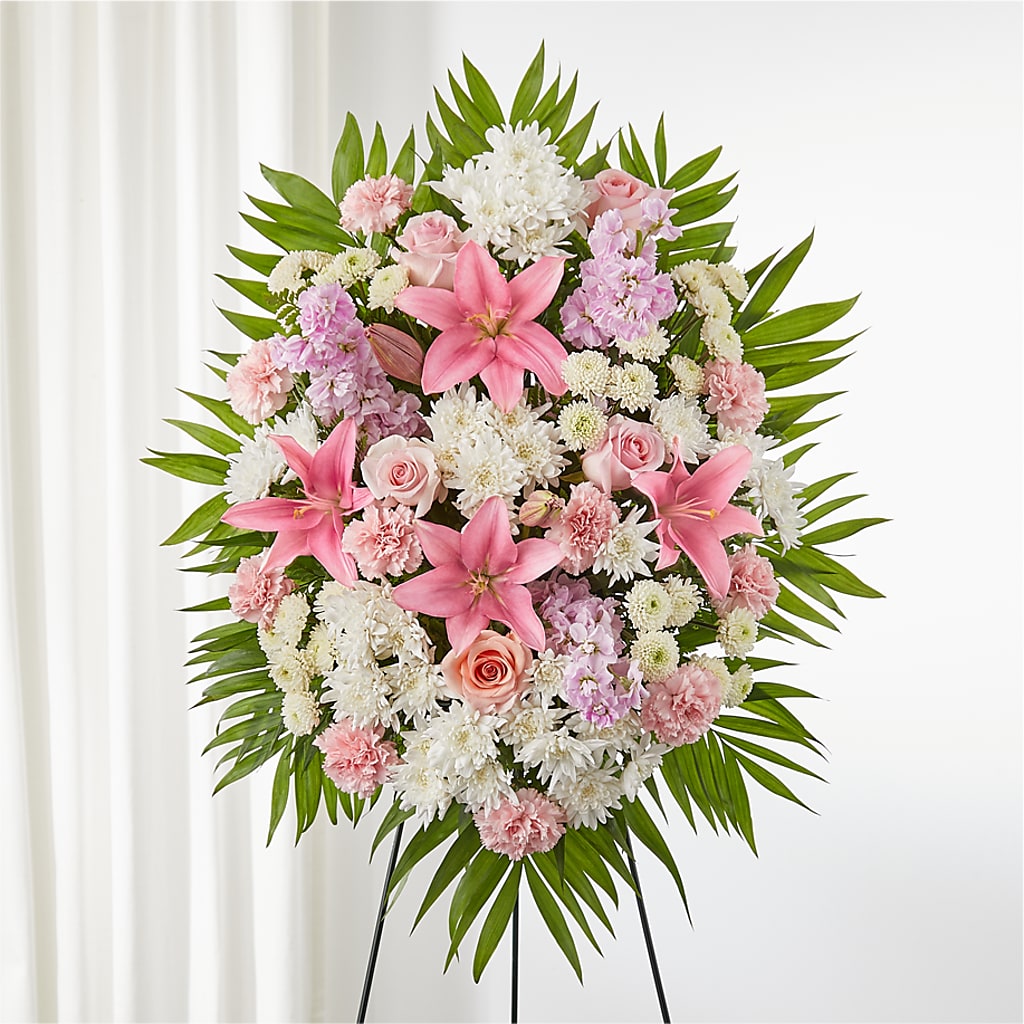 Offering Solace Standing Spray flower arrangement by Honeybee Floral