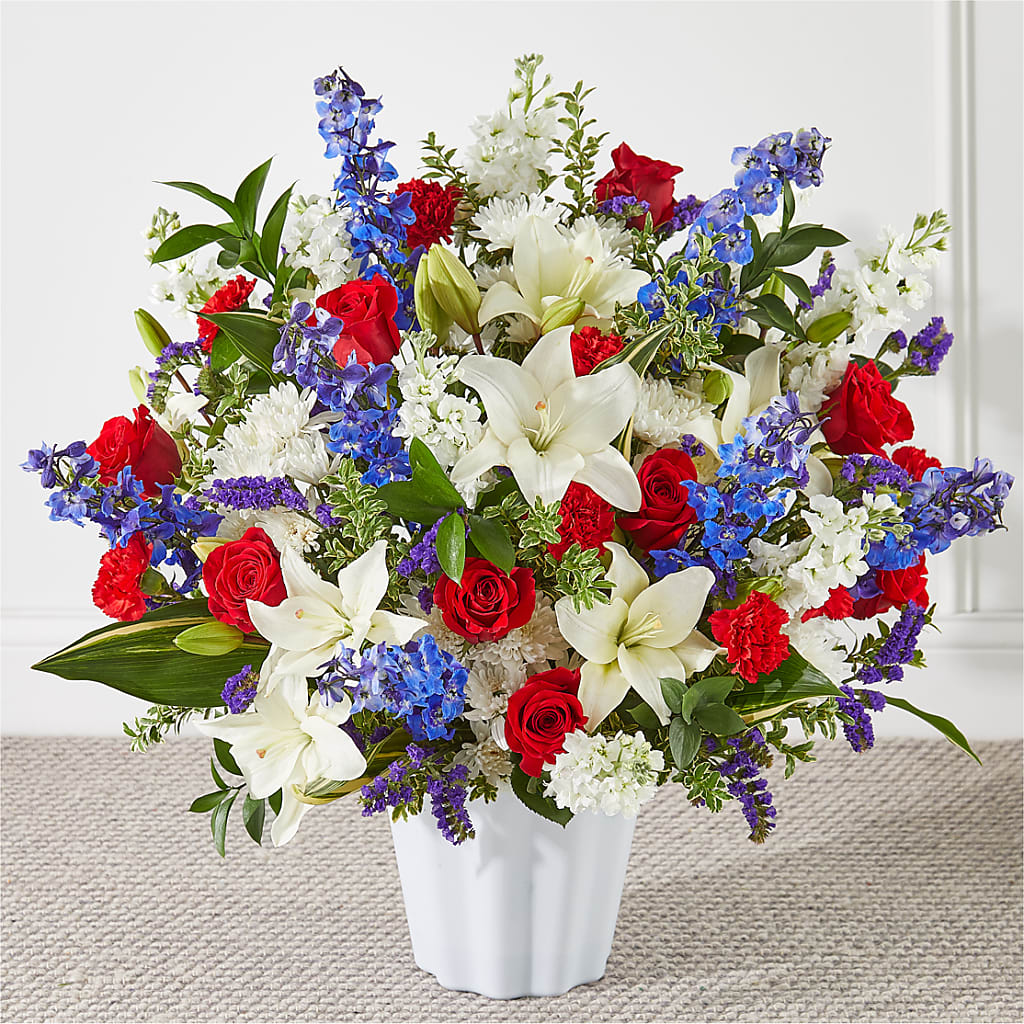 Consoled Floor Basket flower arrangement by Honeybee Floral