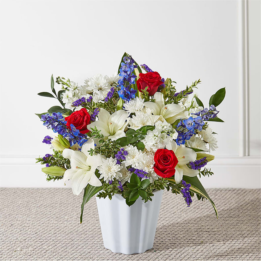 Consoled Floor Basket flower arrangement by Honeybee Floral