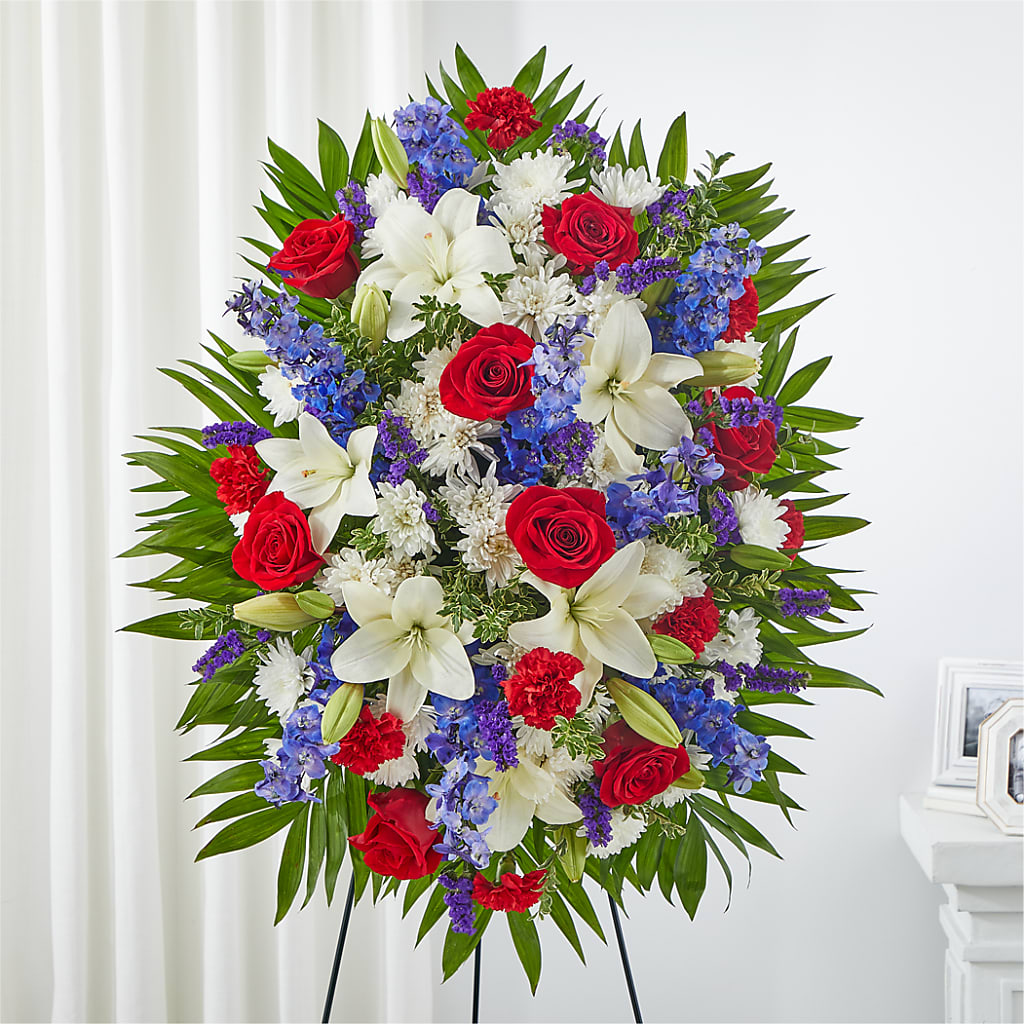Cherished Service Standing Spray flower arrangement by Honeybee Floral