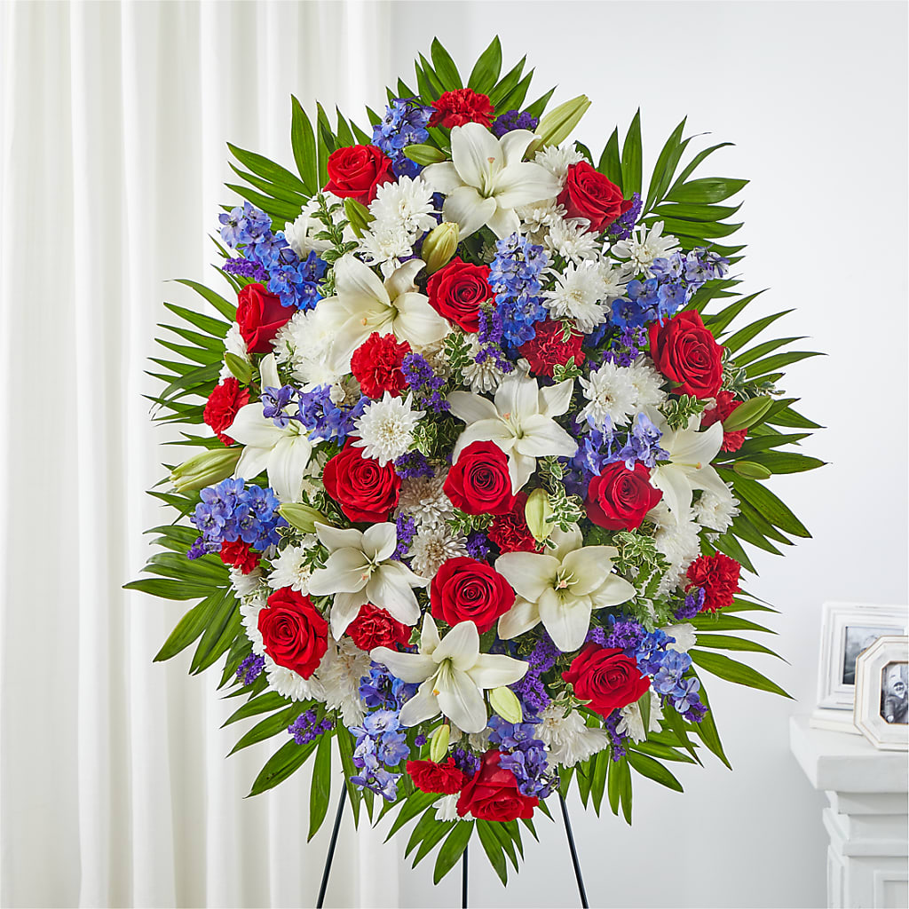 Cherished Service Standing Spray flower arrangement by Honeybee Floral