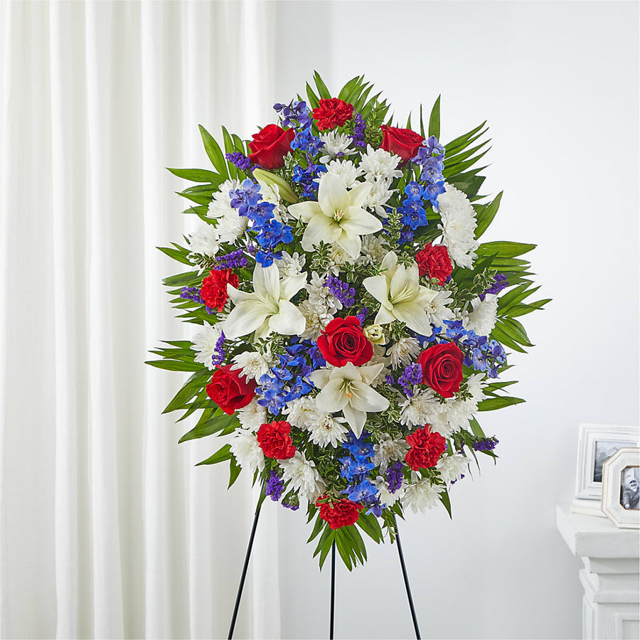 Cherished Service Standing Spray flower arrangement by Honeybee Floral