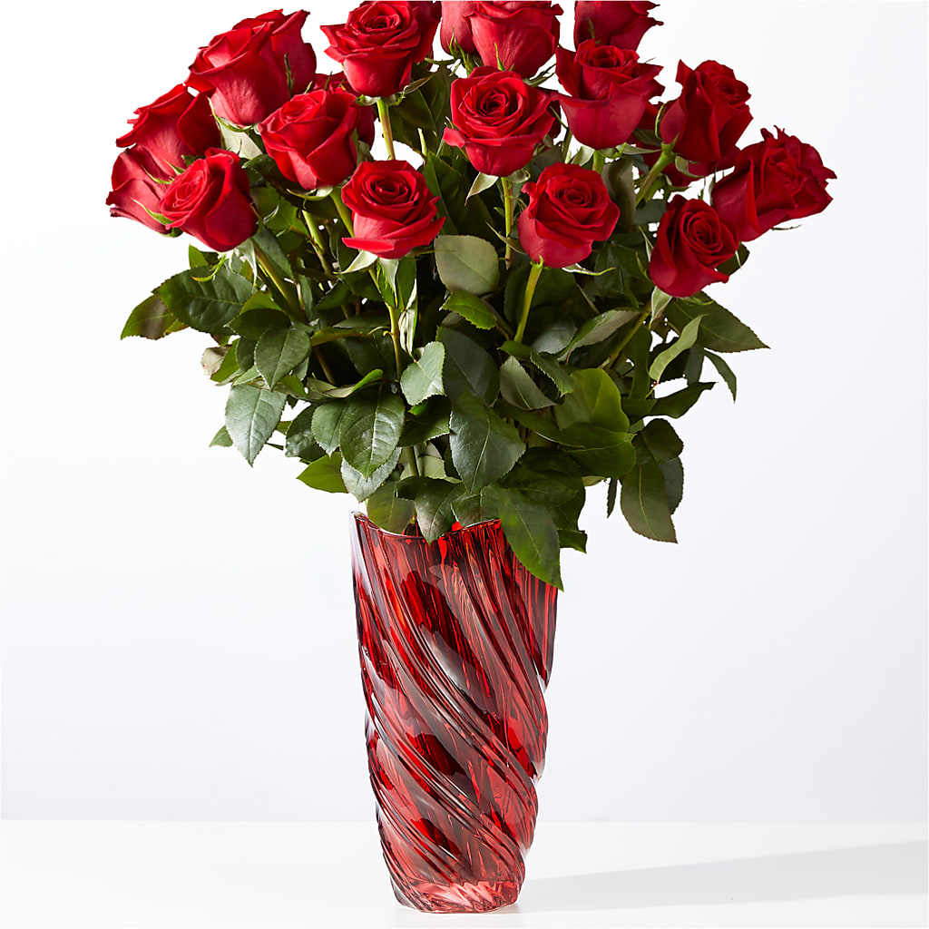 Classic Love Red Rose Bouquet with Luxe Swirl Vase flower arrangement by Honeybee Floral