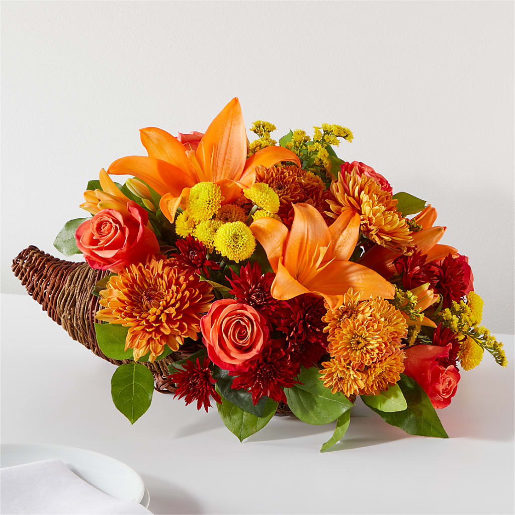 Bouquet of Blessings Cornucopia flower arrangement by Honeybee Floral