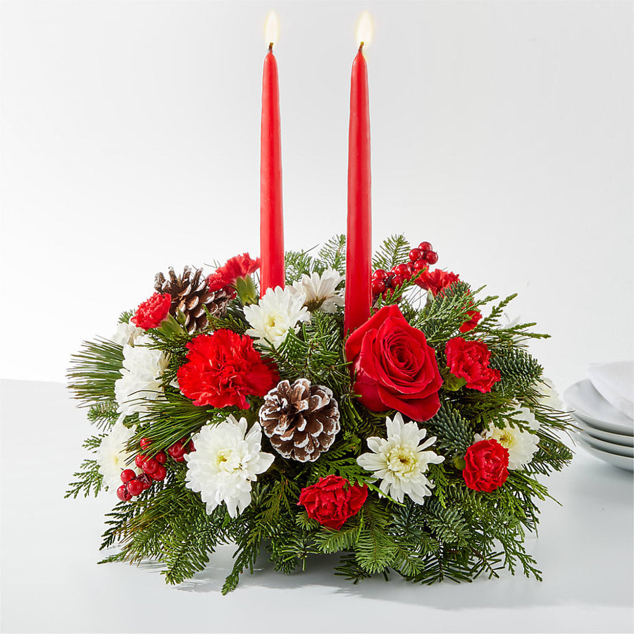 Holiday Soiree Centerpiece flower arrangement by Honeybee Floral