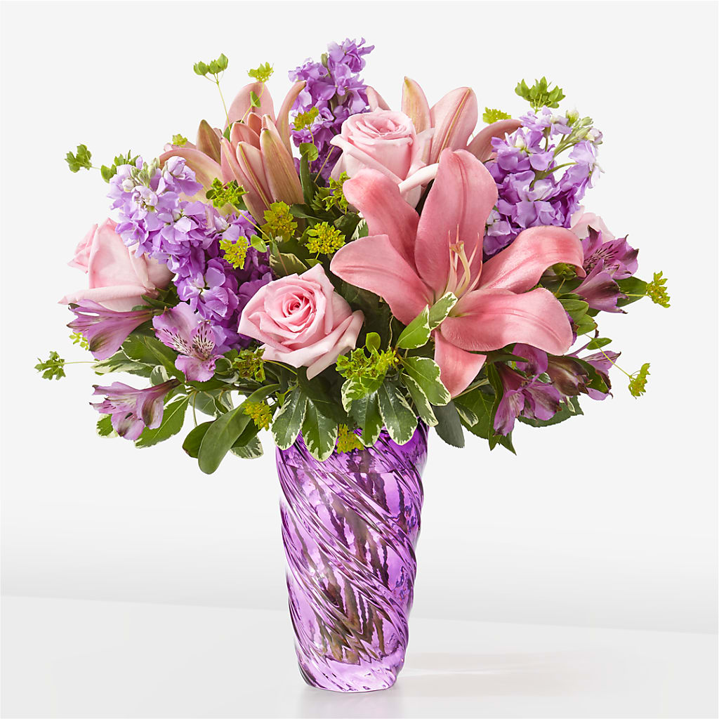 Precious Petals Bouquet with Luxe Swirl Vase flower arrangement by Honeybee Floral