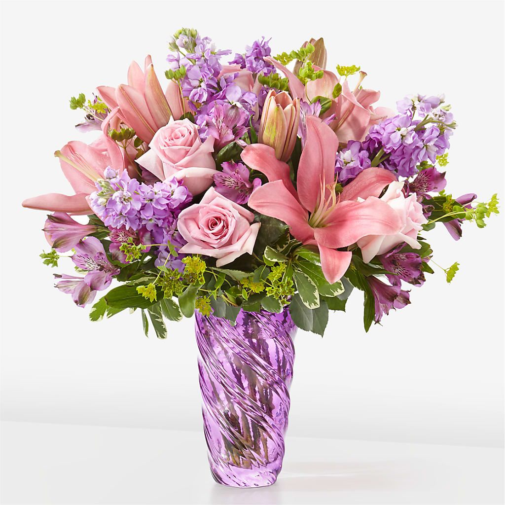 Precious Petals Bouquet with Luxe Swirl Vase flower arrangement by Honeybee Floral