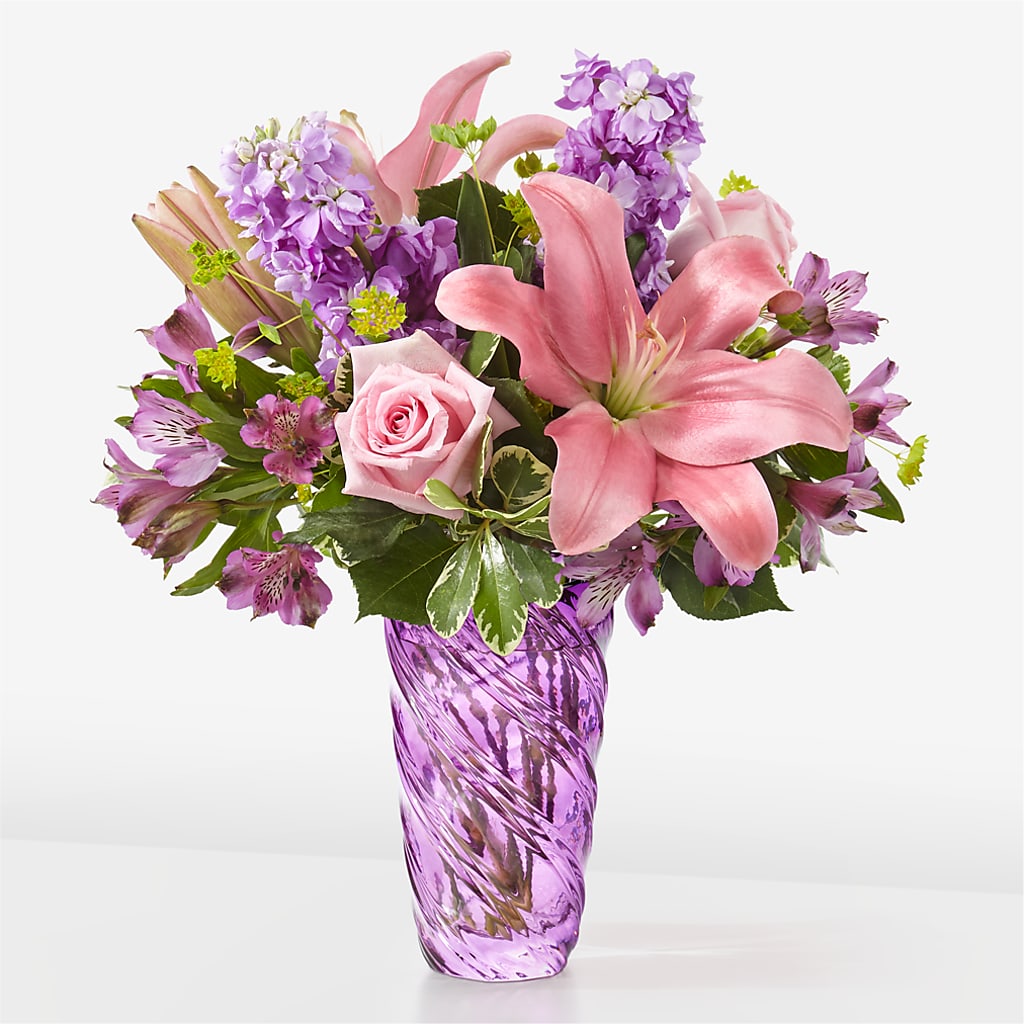 Precious Petals Bouquet with Luxe Swirl Vase flower arrangement by Honeybee Floral