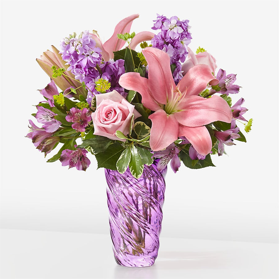 Precious Petals Bouquet with Luxe Swirl Vase flower arrangement by Honeybee Floral