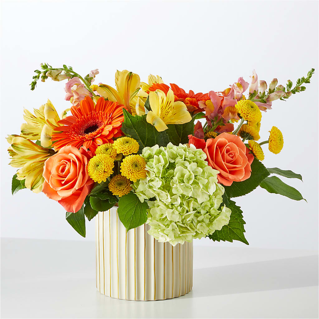 Autumn Sunshine Bouquet with Ivory Vase flower arrangement by Honeybee Floral