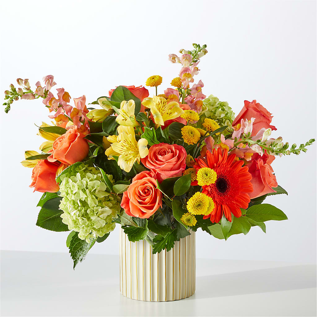 Autumn Sunshine Bouquet with Ivory Vase flower arrangement by Honeybee Floral