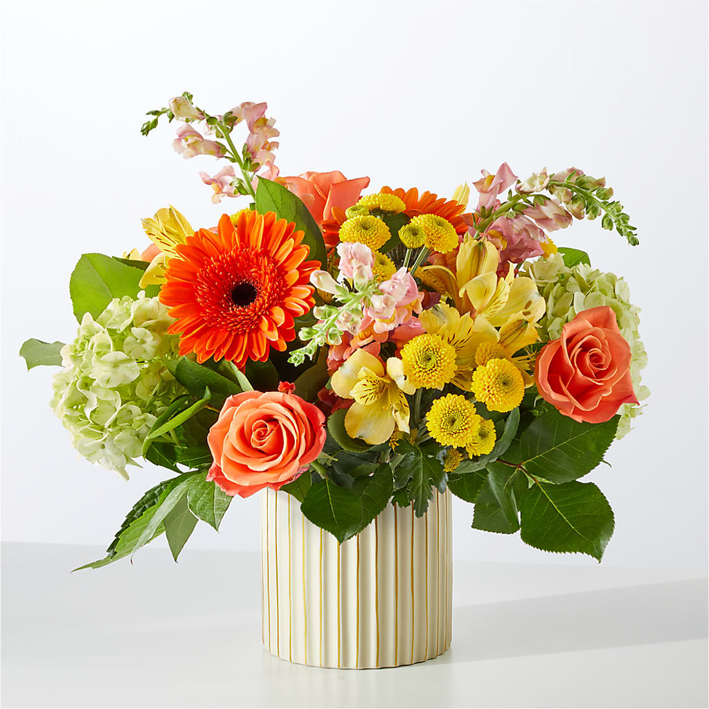 Autumn Sunshine Bouquet with Ivory Vase flower arrangement by Honeybee Floral
