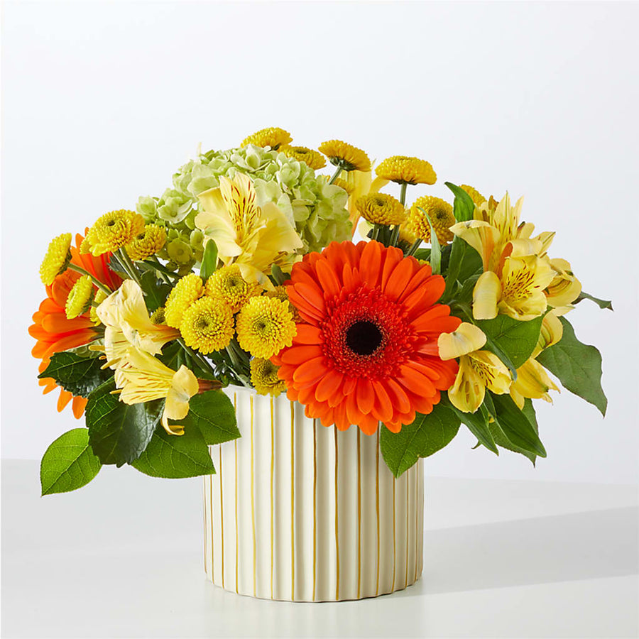 Autumn Sunshine Bouquet with Ivory Vase flower arrangement by Honeybee Floral