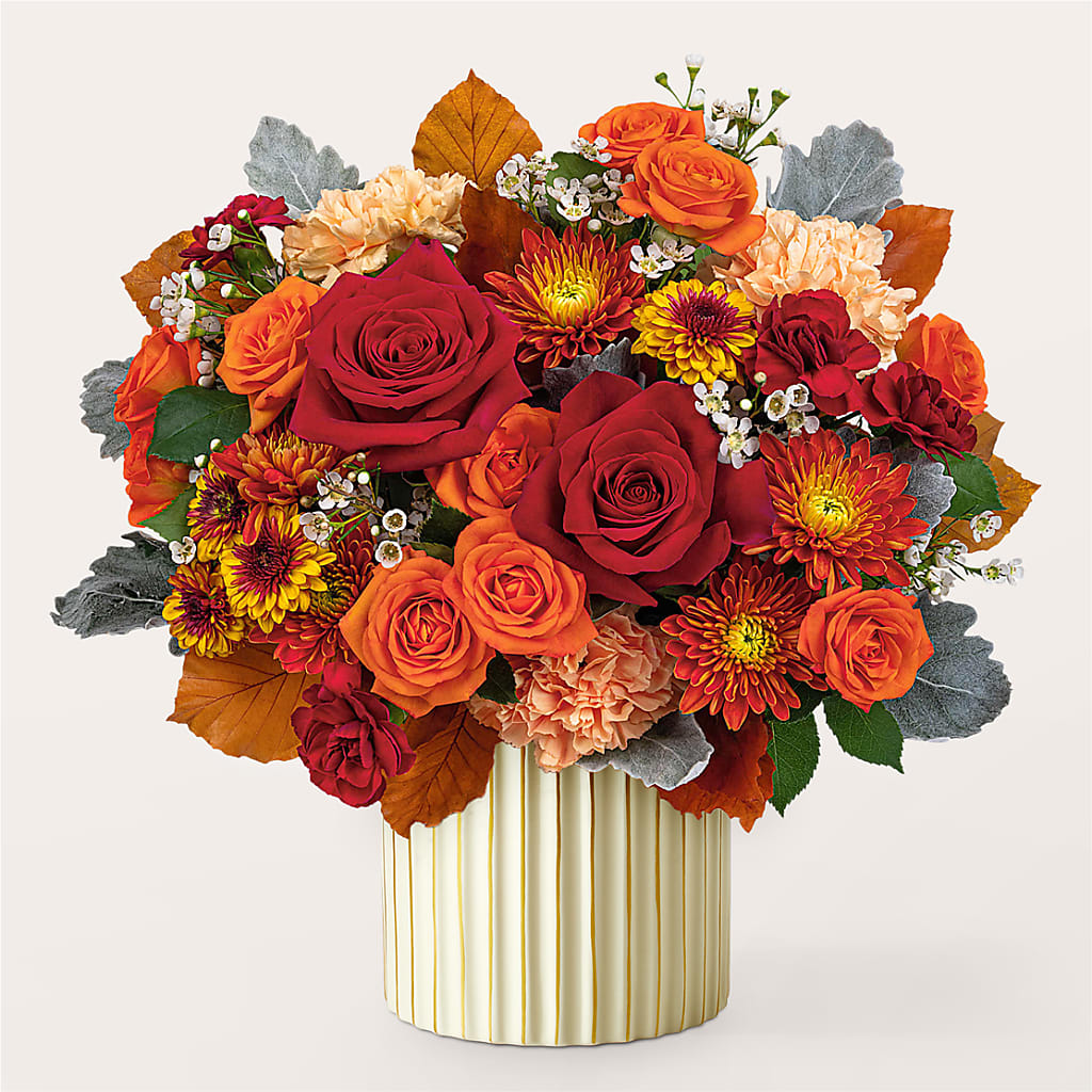 Merlot Bouquet with Ivory Vase flower arrangement by Honeybee Floral