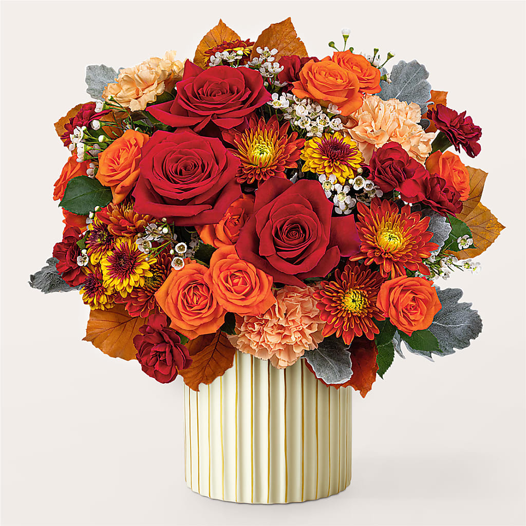 Merlot Bouquet with Ivory Vase flower arrangement by Honeybee Floral