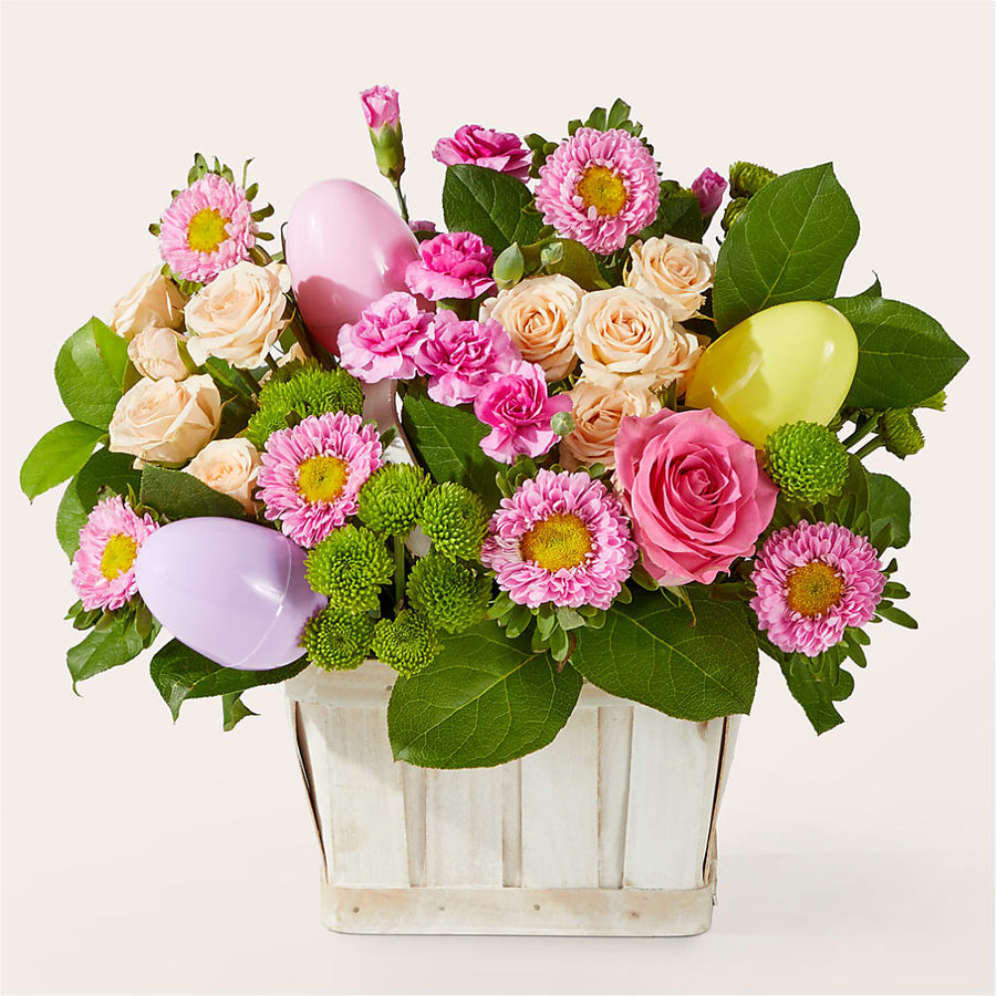 Get Eggcited Basket flower arrangement by Honeybee Floral