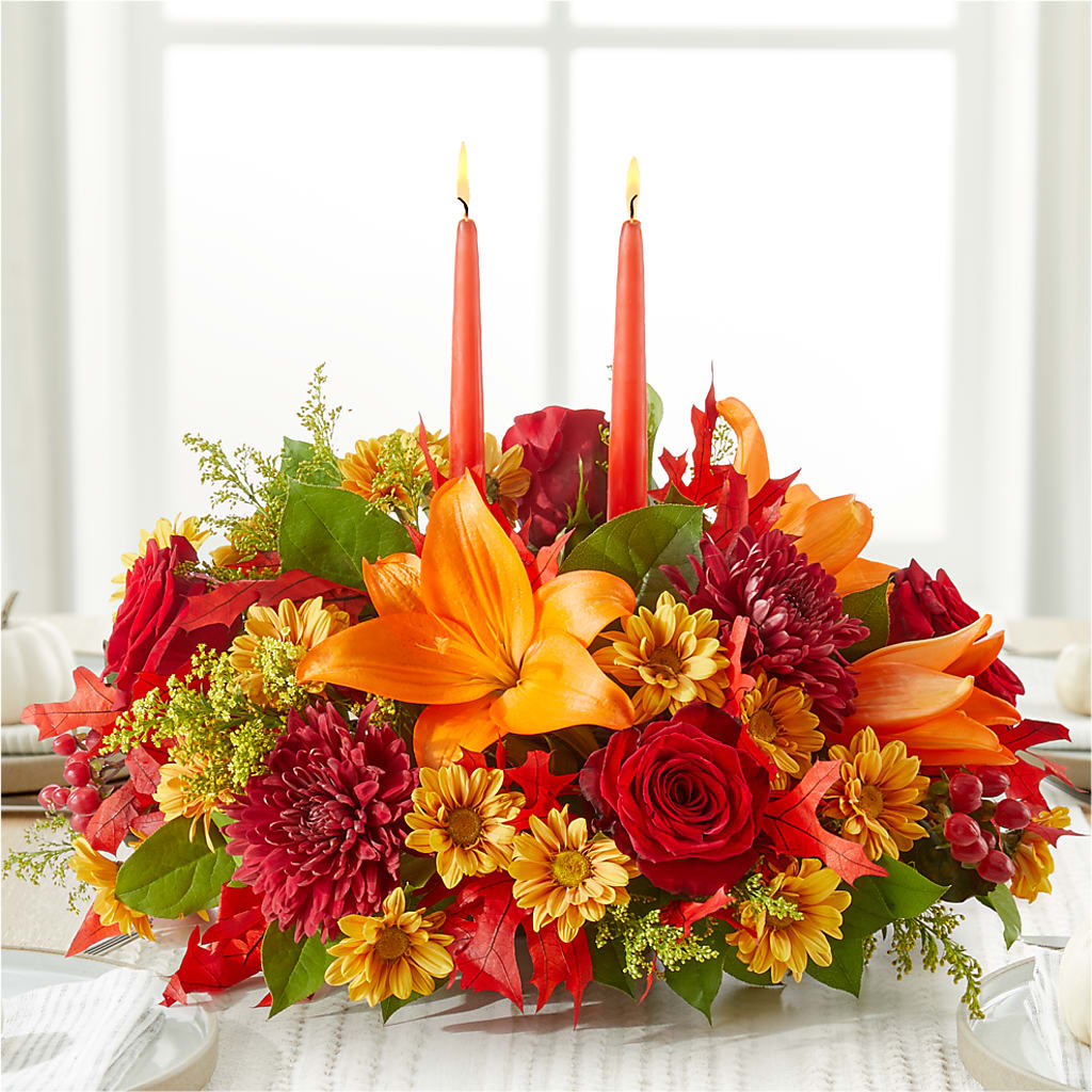 Autumn's Embrace Centerpiece flower arrangement by Honeybee Floral