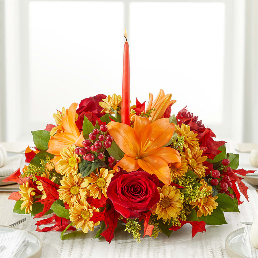 Autumn's Embrace Centerpiece flower arrangement by Honeybee Floral