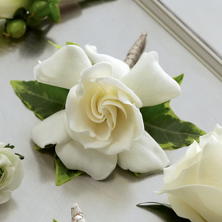 Gardenia Boutonniere flower arrangement by Honeybee Floral